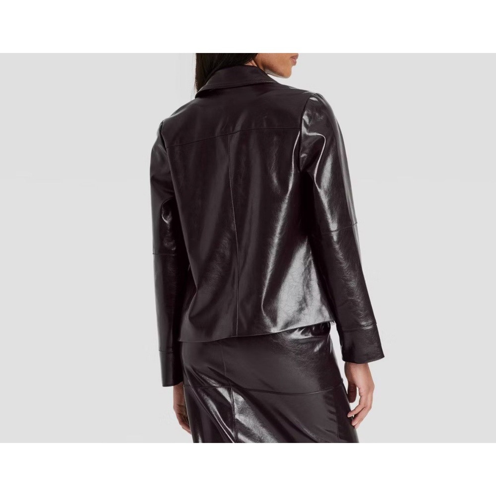 A New‎ Day Women's Faux Brown Leather Jacket Button Front Fully Lined Size L - Picture 2 of 4